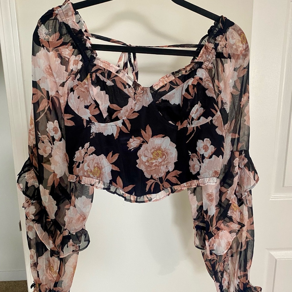 Lulu's Black and Pink Floral Blouse